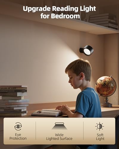 LED Wall Mounted Lights, Rechargeable Wall Sconces Lamp, 3 Color Temps & Remote and Touch, 360°Rotation Dimmable Cordless Wall Light for Study Bedroom Reading Bedside(Black, 2 Pack)