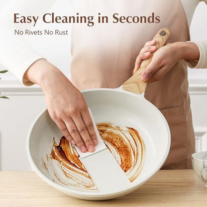 SENSARTE Nonstick Ceramic Frying Pan with Lid 8/9.5/10/11/12.5 Inch Omelet Pan Skillet, Free of Intentionally Added PFAS/PTFE Non-toxic Chef's Pan Induction Compatible Pan, Heat Resistant Handle