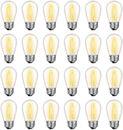 24 Pack LED S14 Replacement Light Bulbs, Waterproof 1W Vintage Edison Bulbs for Outdoor Patio Backyard String Lights, Dimmable, E26 Regular Medium Screw Base, 2200K Warm White