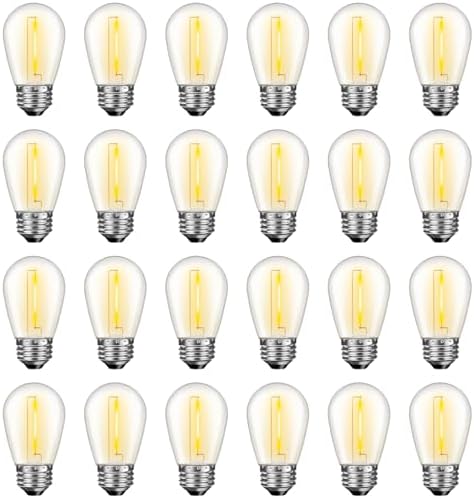 24 Pack LED S14 Replacement Light Bulbs, Waterproof 1W Vintage Edison Bulbs for Outdoor Patio Backyard String Lights, Dimmable, E26 Regular Medium Screw Base, 2200K Warm White