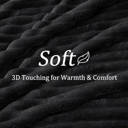 BEDELITE Fleece Throw Blanket for Couch - 300GSM Soft & Warm Fluffy Black Blanket, Decorative and Giftable Striped Blankets for Women, Men, 50"x60"