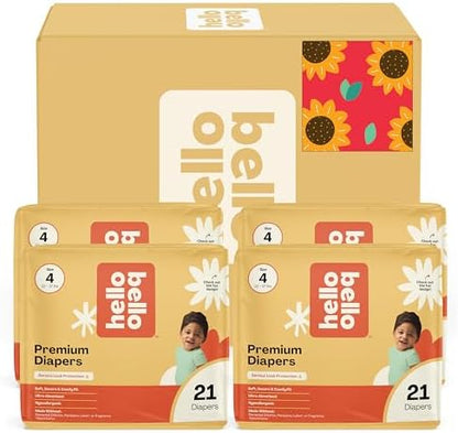 Hello Bello Diapers, Size 4 (22-37 lbs) Flower Child, 84 Count Value Pack of Premium Disposable Baby Diapers, Hypoallergenic with Soft, Cloth-Like Feel
