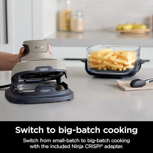 Ninja Crispi Air Fryer, Microwave, Freezer & Dishwasher Safe, Non Toxic Glass Portable Cooking System, 4 QT & 6 Cup Glass Containers with Storage Lids, Easy Meals, Air Fry, Bake, Stone, FN101ST