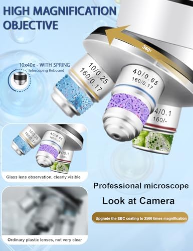 Microscope for Adults WF10x and WF25x eyepieces, 40X-2000X Magnification USB Camera, Microscope for Adults Suitable for Laboratory School Home Education.