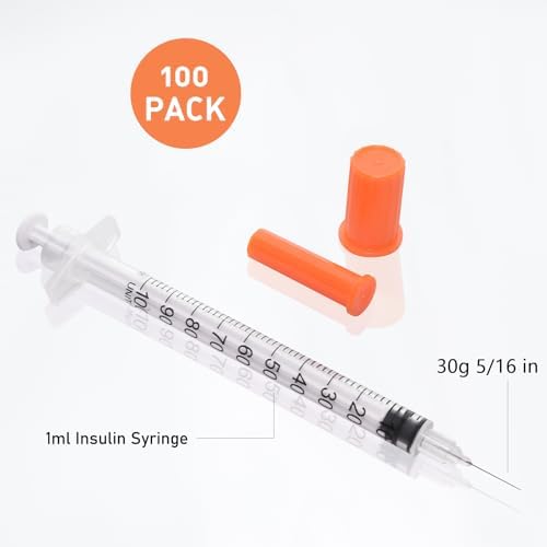 U-100 1cc 30g 5/16 In (8mm) Syringe with Needle, Individually Wrapped, Pack of 100
