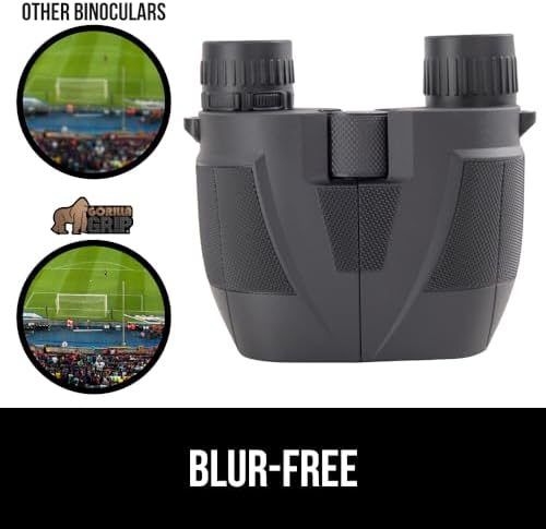 GORILLA GRIP 10x25 Compact Binoculars for Adults with Strap, Superior High Powered Clear 10X Magnification, Lightweight, Bird Watching, Hunting, Stargazing, Adjustable Eye Cups, Black