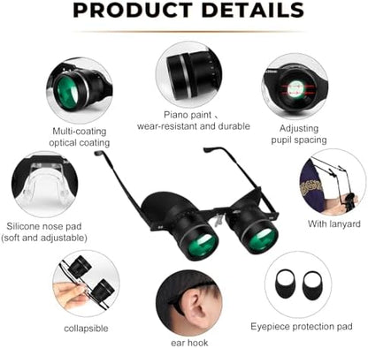 BIJIA 3X Opera Binocular Glasses,Hands-Free Lazy Glasses Binoculars Lightweight for Fishing,Bird Watching,Tv,Sports,Concerts,Theater,and Sightseeing,for Adults Men Women(Upgraded HD Green Film)