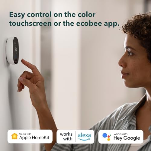 ecobee Smart Thermostat Essential - Energy Star Certified programmable Wi-Fi Thermostat - Works with Siri, Alexa, and Google Assistant