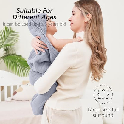 SWEET DOLPHIN Muslin Hooded Baby Bath Towels - 2 Pack 100% Cotton Towel for Babies, Infants, Toddlers - 32x32Inch - Highly Absorbent and Newborn Essential, Green and Grey