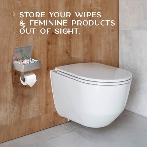 Day Moon™ Brushed Nickel Toilet Paper Holder with Shelf, Wipe Holder for Bathroom, Flushable Wipes Dispenser - Toilet Paper and Wipes Holder, Toilet Paper Holder with Storage