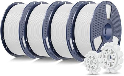 SUNLU PLA+2.0 3D Printer Filament Bundle, 4KG Upgrade PLA+ Filament 1.75mm, Tougher and Stronger, Dimensional Accuracy +/-0.02mm, 1KG per Spool, 4 Packs, 4KG Total, White+White+White+White