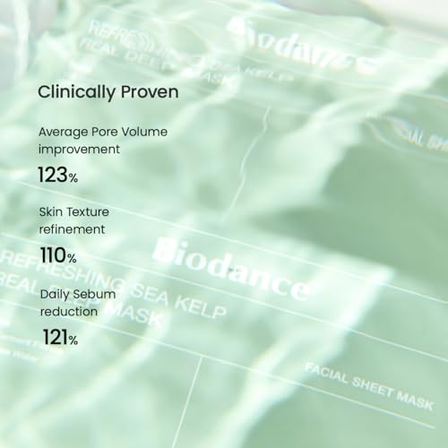 BIODANCE Refreshing Sea kelp Real Deep Mask, Overnight Hydrogel Mask, Calming, Oil & Sebum Control, Blemish Care 1.19oz(34g) x 4ea