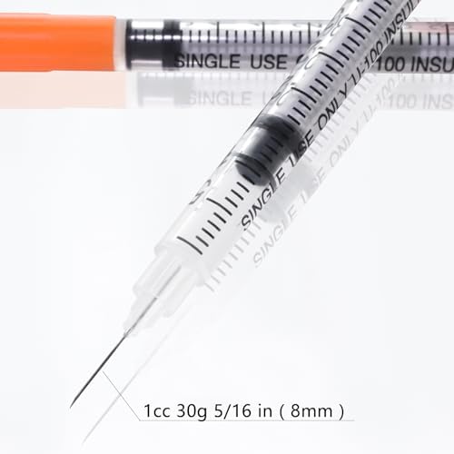 U-100 1cc 30g 5/16 In (8mm) Syringe with Needle, Individually Wrapped, Pack of 100