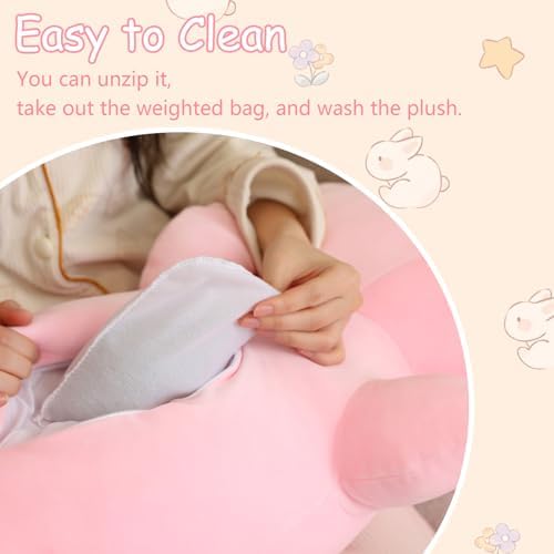SQEQE Weighted Bunny Plush, Weighted Bunny Stuffed Animal, Cute Plushies Soft Pink Pillow Toy Gift for Kids Adults 13.8 Inch, 1.6 Lbs