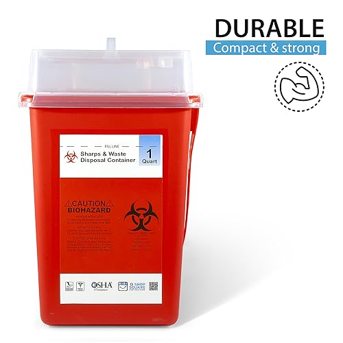 Sharps Containers for Home Use - 10 Pack, Needle Disposal, Sharps Disposal, Small Biohazard Containers - 1 Quart, Small Portable Container for Travel
