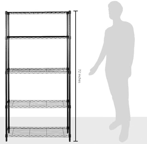 Amazon Basics 5-Shelf Adjustable Heavy Duty Steel Wire Rack Storage Shelving Organizer for Kitchen, Garage, 36" L x 14" W x 72" H, Black