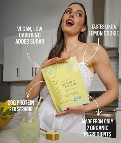 Truvani Vegan Pea Protein Powder | Lemon Cookie | 20g Organic Plant Based Protein | 20 Servings | Keto | Gluten & Dairy Free | Low Carb | No Added Sugar
