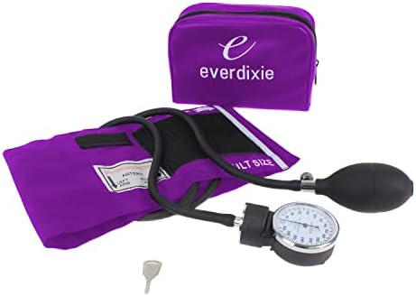 Dixie Ems Deluxe Aneroid Sphygmomanometer Blood Pressure Set W/Adult Cuff, Carrying Case and Calibration Tool - Purple
