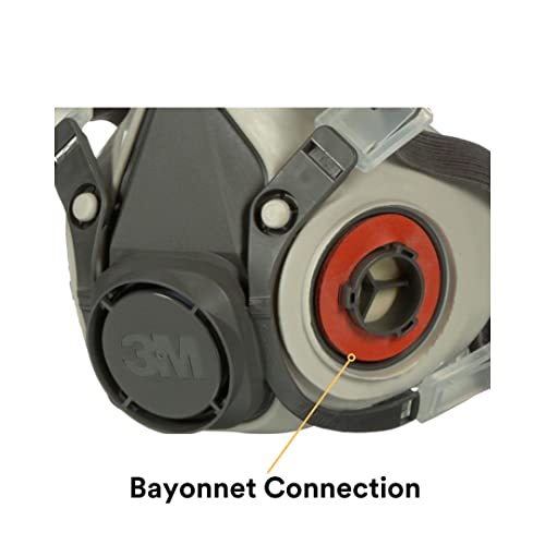 3M Half Facepiece Reusable Respirator 6200, NIOSH, Four-Point Harness, Comfortable Fit, Dual Airline Supplied Air Compatible, Bayonet Connections, Painting, Sanding, Cleaning, Medium