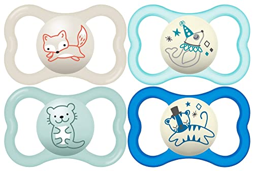 MAM Air Night & Day Baby Pacifier, for Sensitive Skin, Glows in The Dark, 6-16 Months, Baby Boy, 4 Count