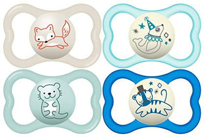 MAM Air Night & Day Baby Pacifier, for Sensitive Skin, Glows in The Dark, 6-16 Months, Baby Boy, 4 Count