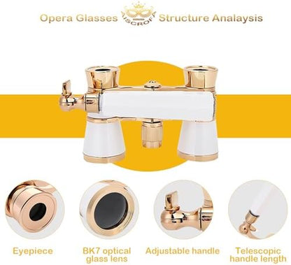 Opera Glasses,3X25 Theater Binoculars with Foldable and Extendable Handle,Mini Binocular Compact Lightweight,Portable Theater Glasses for Adults Kids Women in Musical Concert