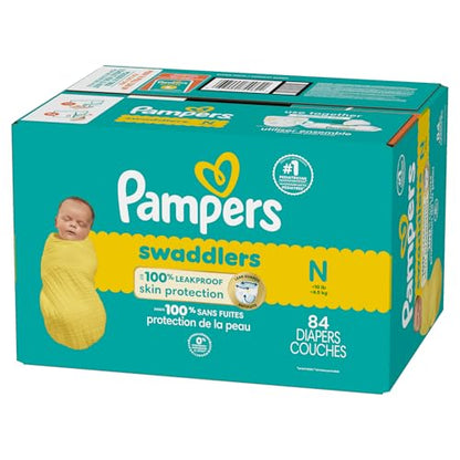 Pampers Baby Diapers - Swaddlers - Size 0, 84 Count, Ultra Absorbent Disposable Newborn Diaper