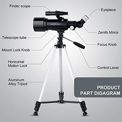 Telescope 70mm Aperture 500mm - for Kids & Adults Astronomical Refracting Telescopes AZ Mount Fully Multi-Coated Optics, with Diagonal Mirror Phone Adapter, Carrying Bag, Wireless Remote Black