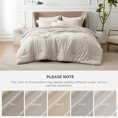 Bedsure Queen Comforter Set - Beige Comforter Queen Size, Soft Bedding for All Seasons, Cationic Dyed Bedding Set, 3 Pieces, 1 Comforter (90"x90") and 2 Pillow Shams (20"x26"+2")