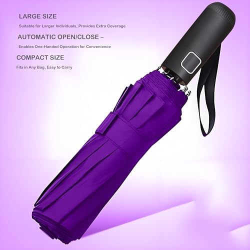 SIEPASA Windproof Travel Compact Umbrella-Automatic Umbrellas for Rain-Compact Folding Umbrella, Travel Umbrella Compact, Portable Windproof Umbrellas for Men Women Teenage.(Purple, 54 Inch)
