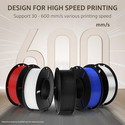 ELEGOO 250g PETG Filament Bundle 1.75mm, 8 Colors High Speed 600mm/s 3D Printer Filaments Dimensional Accuracy +/- 0.02mm, 8 Pack 250g Spool Black/White/Red/Blue/Grey/Orange/Yellow/Transparent
