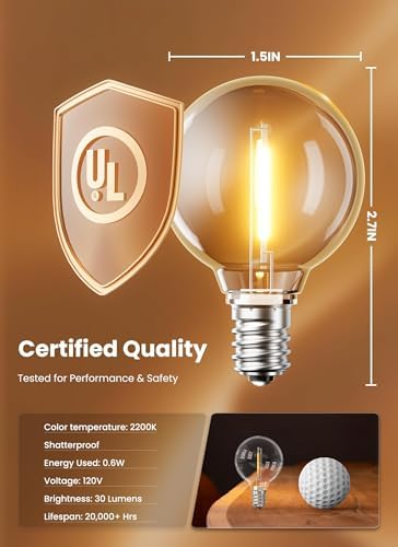 Brightown G40 Replacement LED Light Bulbs, 25 Pack Clear Globe Bulb fits E12 C7 Candelabra Screw Base Sockets, 1.5 Inch Dimmable Edison Light Bulbs for Indoor Outdoor Patio Decor, Warm White