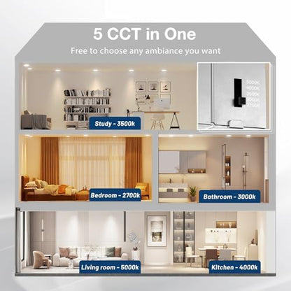 Amico 24 Pack 6 Inch 5CCT Ultra-Thin LED Recessed Ceiling Light with Junction Box, 1050LM Brightness, Dimmable Canless Wafer Downlight, 12W, ETL&FCC