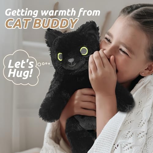 Black Cat Stuffed Animals, Microwavable Stuffed Animal Adorable Fluffy Cat Plush for Warmth & Comfort, Heatable Coolable Lavender Scent Cat Toy, Cute Soft Plushies Cat Gifts for Kids Boy Girls & Adult