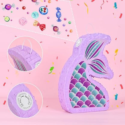 WERNNSAI Mermaid Piñata - Mermaid Party Supplies Piñata Bundle with Blindfold and Bat for Girls Kids Ocean Theme Birthday Party Game Carnival Activity Decorations (16.7" x 12.2" x 3.1")