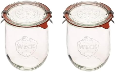 Weck Tulip Jars 1 Liter - Large Sour Dough Starter Jars with Wide Mouth - Suitable for Canning and Storage - 2 with Glass Lids
