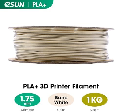 eSUN PLA+ Filament 1.75mm, 3D Printer Filament PLA Plus, Dimensional Accuracy +/- 0.03mm, 1KG Spool (2.2 LBS) 3D Printing Filament for 3D Printers, Bone White