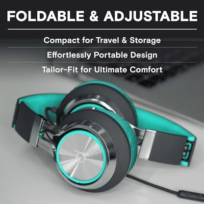 ARTIX CL750 Wired Headphones with Mic & Volume Control — Noise Isolating On-Ear Headphones for Computer and Laptop Wired, Plug in Corded Headphone Over Ear with Wire (Foldable, Aux Jack 3.5mm)