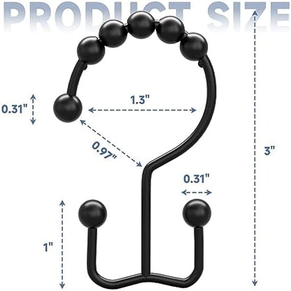 Titanker Shower Curtain Hooks Rings, Rust Resistant Metal Double Glide Shower Hooks Rings for Bathroom Shower Rods Curtains, Set of 24 Hooks - Black