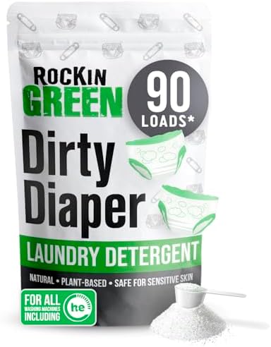 Rockin' Green Laundry Detergent, Plant based, All Natural Laundry Detergent Powder, Vegan and Biodegradable Odor Fighter, Safe for Sensitive Skin (Baby Cloth Diaper 90 Loads Unscented)