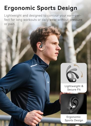 Wireless Earbuds, ENC Noise Cancelling Sport Ear Buds with Multifunctional Touch Screen, Bluetooth 5.4 Headphones, Bass Stereo Sound, 5 EQ Over The Ear Earbuds for Sports/Workout/Gym-Black