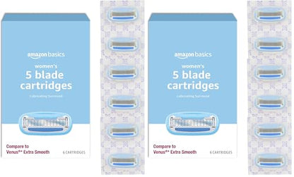 Amazon Basics 5-Blade Razor Refills for Women, 6 Count (Fits Amazon Basics Razor Handles Only) (Previously Solimo) (Pack of 2)