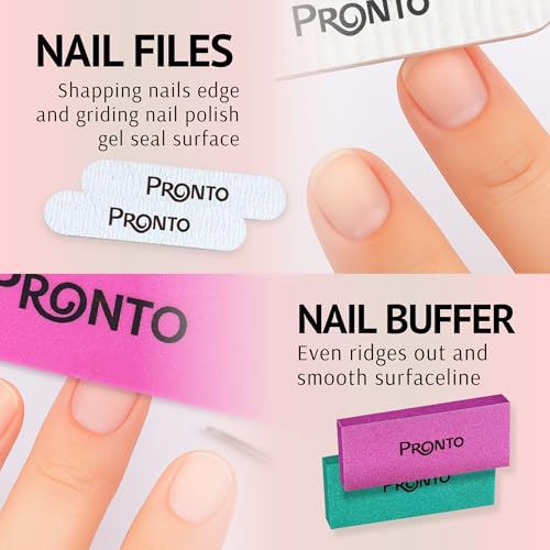 Pronto Gel Nail Polish Remover Kit – 8 Oz Pure Acetone 100 Percent, Nail File, Nail Polish Soak Off Bowl, Cuticle Oil for Nail Care + Manicure Set with Nail Buffer Block, Cuticle Pusher & Nail scraper