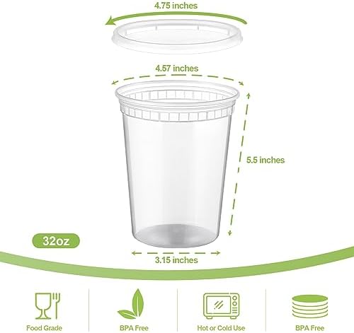 AOZITA 40 Sets 32 oz Plastic Deli Food Containers With Lids, Airtight Food Storage Containers, Freezer/Dishwasher/Microwave Safe, Soup Containers For Takeout Meal Prep Storage
