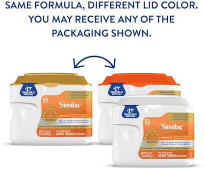 Similac 360 Total Care Sensitive Infant Formula for Fussiness & Gas Due to Lactose Sensitivity, Has 5 HMO Prebiotics, Non-GMO, Baby Formula Powder, 20.1-oz Tub