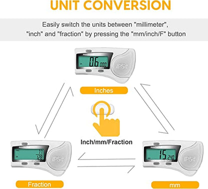 Digital Caliper, 6 inch Caliper Extreme Accuracy Measuring Tool with Stainless Steel, IP54 Waterproof Protection Design, Inch Metric Fraction Switch for Daily and Professional Use