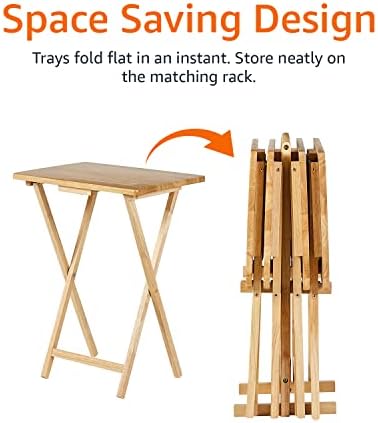 Amazon Basics Classic Foldable TV Dinner Tray Table with Storage Rack, 14.6 L x 19 W x 26 H inch, Natutral, 4-Pack