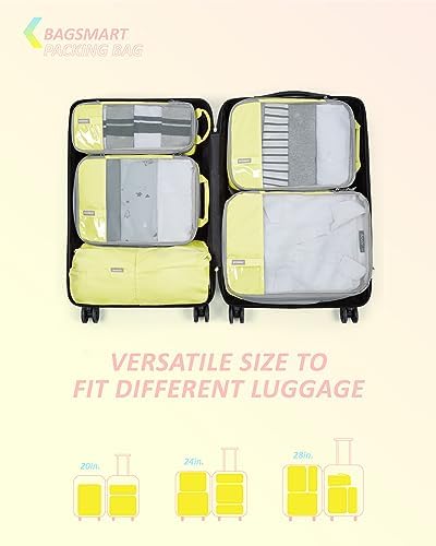 BAGSMART 6 Set Compression Packing Cubes - Lightweight Travel Essentials, Durable Luggage Organizer