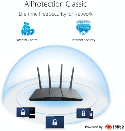 ASUS RT-AX1800S Dual Band WiFi 6 Extendable Router, Subscription-Free Network Security, Parental Control, Built-in VPN, AiMesh Compatible, Gaming & Streaming, Smart Home