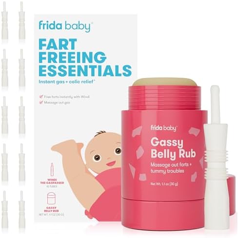 Frida Baby Fart Freeing Essentials | Includes Windi and Gassy Belly Rub for Safe, Natural, and Instant Gas and Colic Relief for Infants and Babies